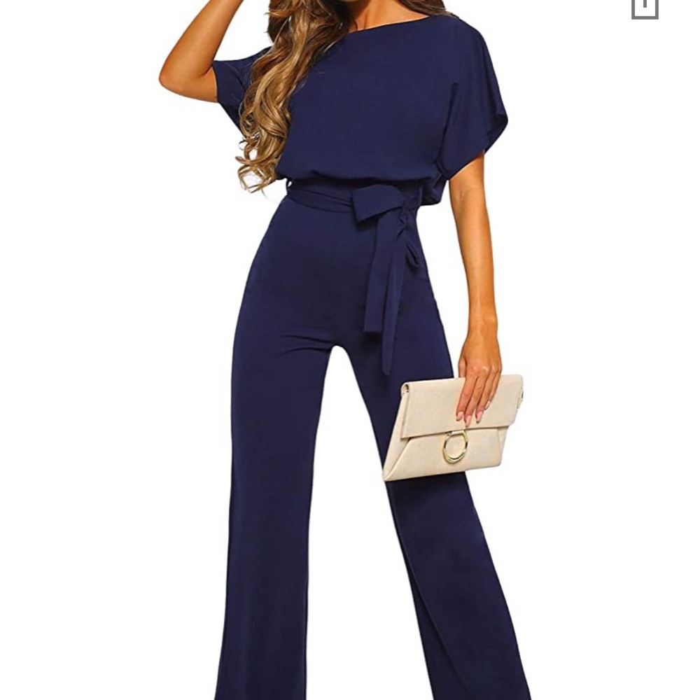Navy Blue Belted Jumpsuit - NWOT